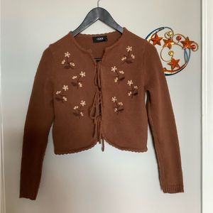 Embroidered Floral Tie Up Sweater